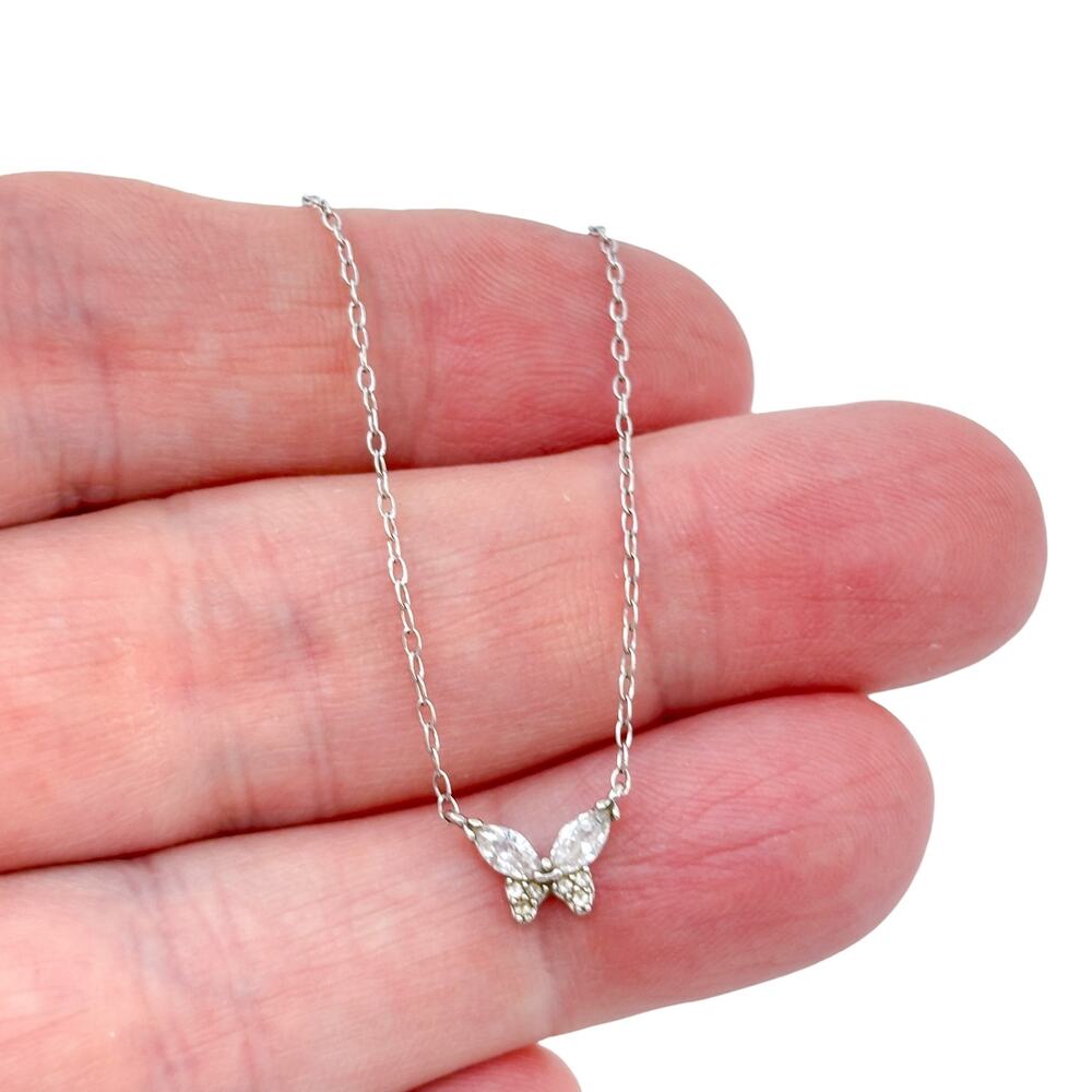 Vintage Sterling Silver 925 Cubic Zirconia Butterfly Necklace 19"